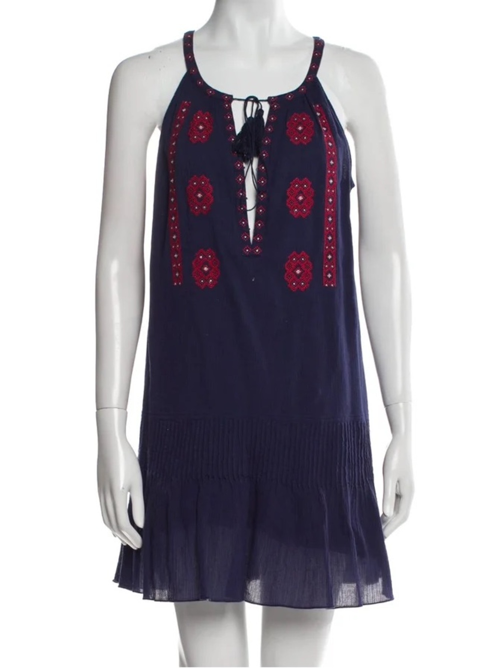 CARDIGAN Navy Embroidered Tassel Halter Dress